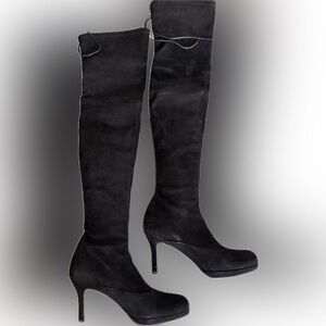 Stuart Weitzman Over-the-Knee Black Suede Platform boots